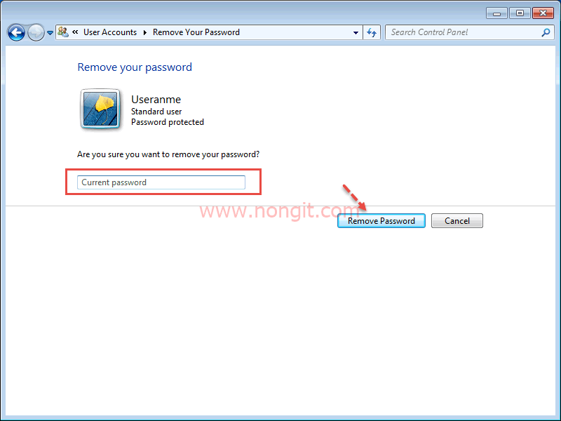 Remove password account windows 2