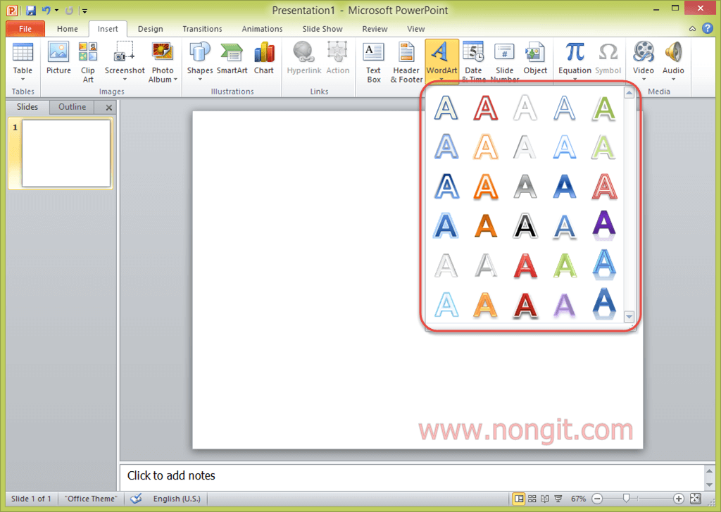 วิธีทำอักษรตัวหนังสือโค้งใน Ms Powerpoint 2010/2013 - Nongit.Com