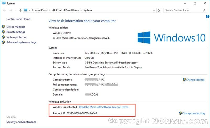 วิธีใส่ Product Key ระบบ Windows 10 Nongitcom