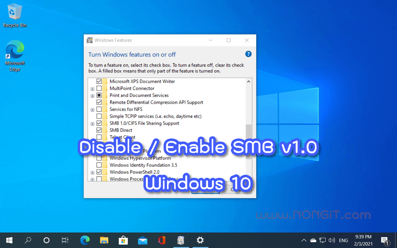 ติดตั้ง SMB v1.0 Windows 10