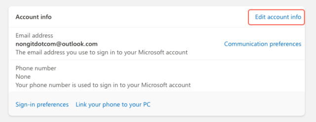 Edit account info Microsoft account