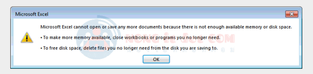 Excel cannot open or save any more documents because there is not enough available memory or disk space.