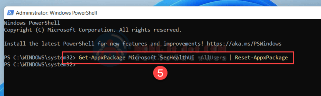 Get-AppxPackage Microsoft.SecHealthUI -AllUsers | Reset-AppxPackage
