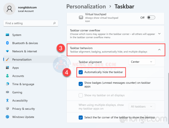 วิธีซ่อน taskbar windows 11