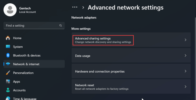 Advanced network settings (การตั้งค่าเครือยข่ายขั้นสูง)