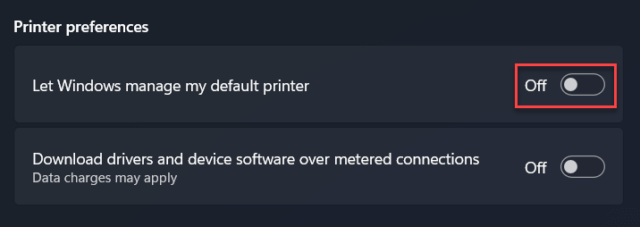 Let Windows manege my default printer (ให้ Windows จัดการเครื่องพิมพ์เริ่มต้นของฉัน)