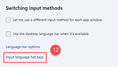 Input language hot key (แป้นลัดภาษาสำหรับการป้อนค่า)