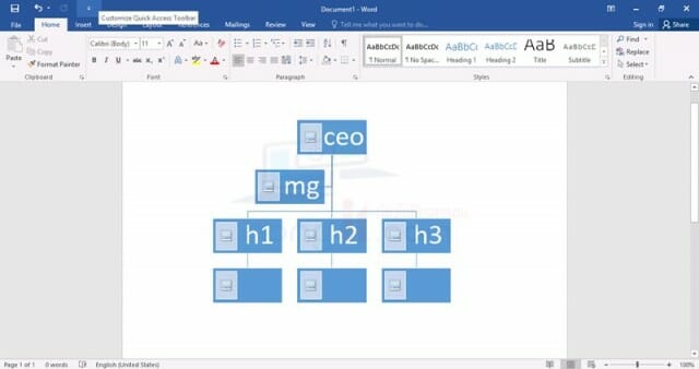 สร้างแผนผังองค์กร word