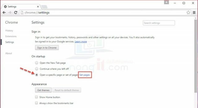 ตั้งค่าหน้าแรก chrome