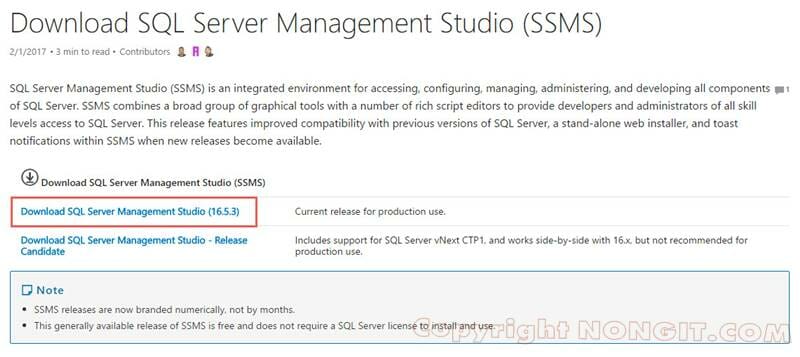 ติดตั้ง SQL Server 2016 Management Studio - NONGIT.COM