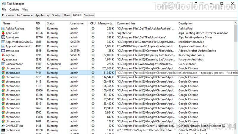 ตั้งค่าแสดงแถบ Command Line บน Task Manager Windows 10