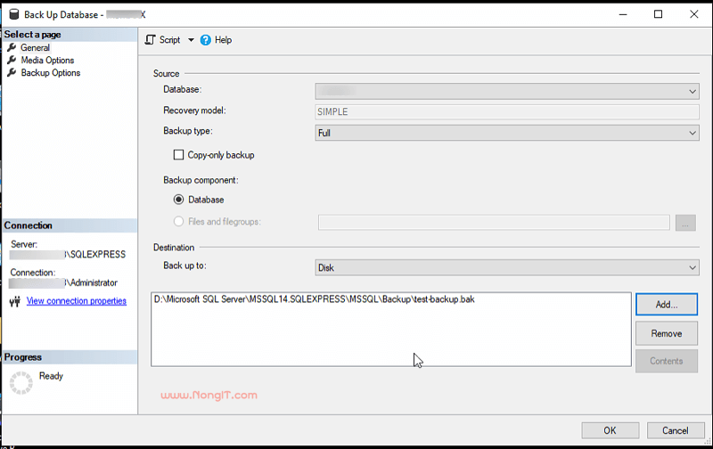 วิธี Backup Database ข้อมูลใน Microsoft SQL Server - NONGIT.COM