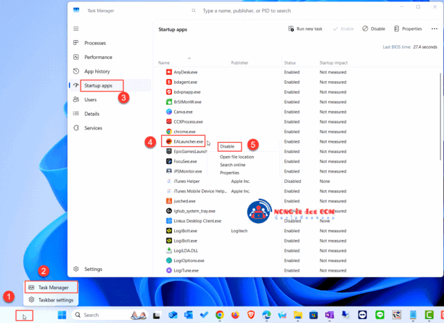 ปิดโปรแกรมที่เปิดอัตโนมัติขณะเริ่มต้นระบบ Windows 11