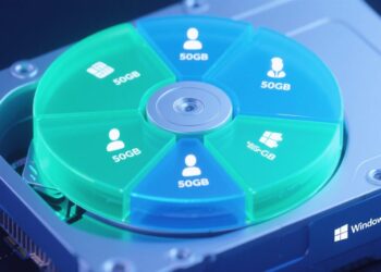 ภาพประกอบแนวคิดของฟีเจอร์ Disk Quota ใน Windows 11 แสดงการจำกัดพื้นที่ Harddisk ให้กับผู้ใช้แต่ละคนอย่างเป็นระเบียบ