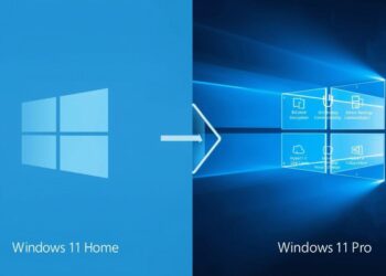 ภาพคอนเซ็ปต์การอัพเกรด Windows 11 Home ไปเป็น Windows 11 Pro พร้อมไอคอนฟีเจอร์ขั้นสูงที่เพิ่มขึ้น